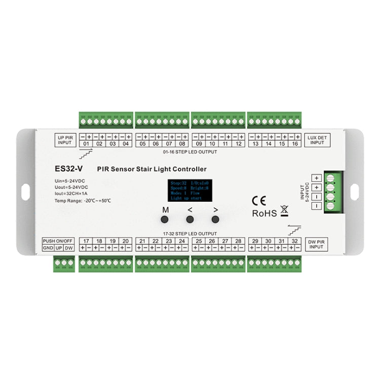 32-Kanal LED Treppenlicht-Controller 5-24V - Lauflichteffekte & Dual-PIR Steuerung