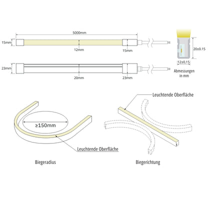Wasserdichter  24V Neon LED-Streifen 5m – IP68 – 3000K/6100K