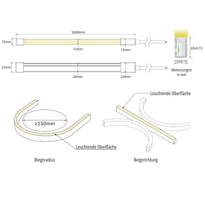 Wasserdichter 24V RGB Neon LED-Strip – 5m, IP68