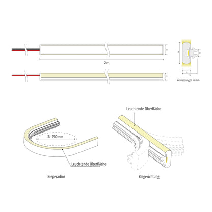 2m Einbau LED-Silikonschlauch CCT zweiseitig leuchtend 24V 10W/m