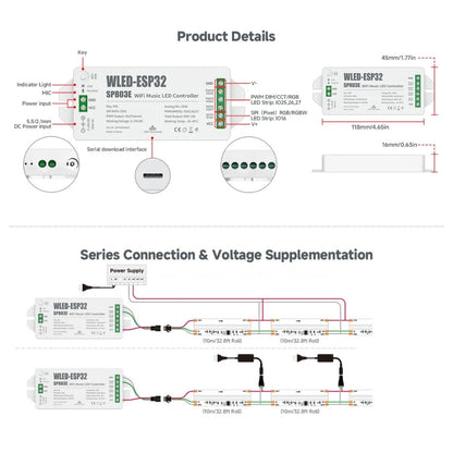 WLED ESP32 WiFi LED-Controller für SPI & PWM LED-Streifen (5-24 V)