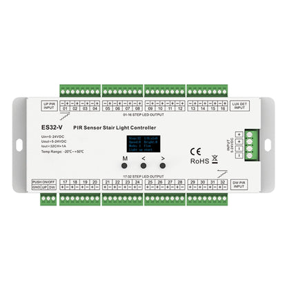 32-Kanal LED Treppenlicht-Controller 5-24V - Lauflichteffekte & Dual-PIR Steuerung