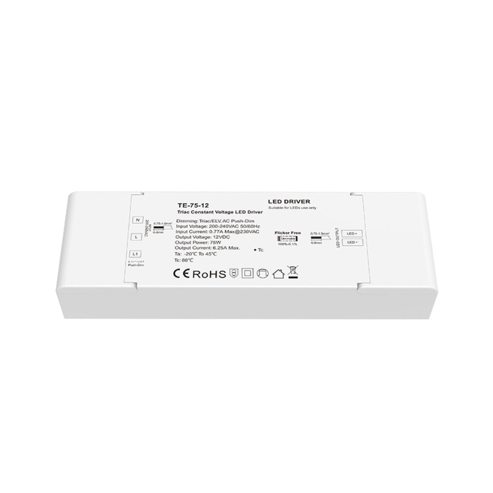 Triac dimmbarer Konstantspannungs-LED-Trafo 75W (12V/24V DC)