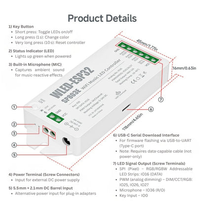 WLED ESP32 WiFi LED-Controller für SPI & PWM LED-Streifen (5-24 V)