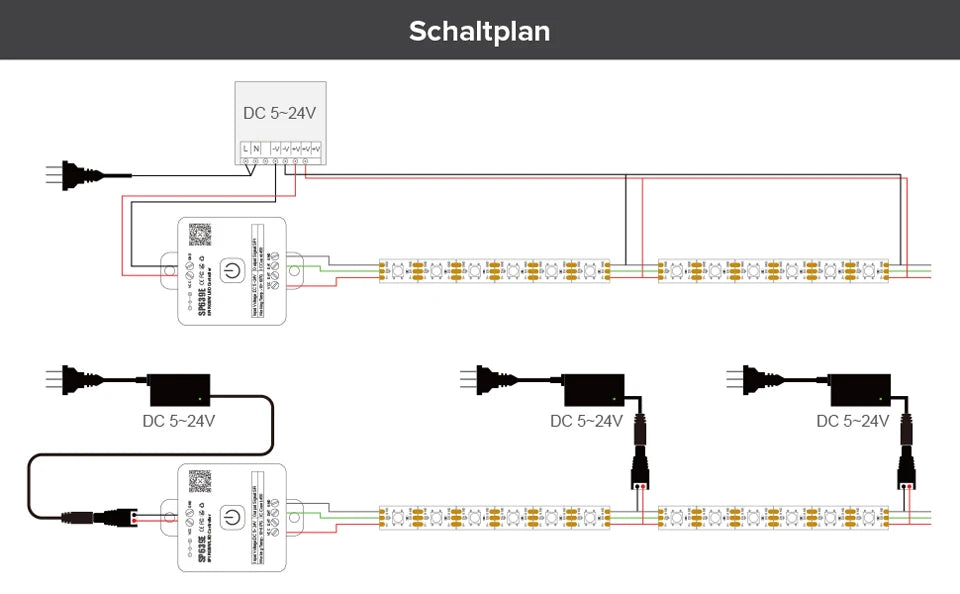 SPI LED-Controller mit App- & Funksteuerung für digitale RGB/RGBW/CCT Strips