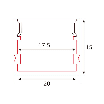 20x15mm Aluminium LED-Profil inklusive diffuser Abdeckung und Zubehör