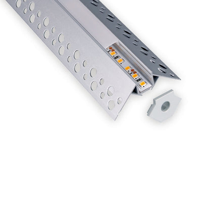 2m Trockenbau LED-Profil  – Aluminium Einbauprofil für Außenecken in Gipskarton