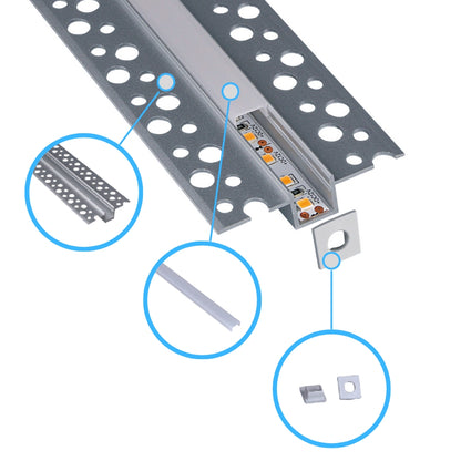 LED-Trockenbauprofil mit Spachtelfahnen – 2m Aluminium-Einbauprofil für Gipskarton