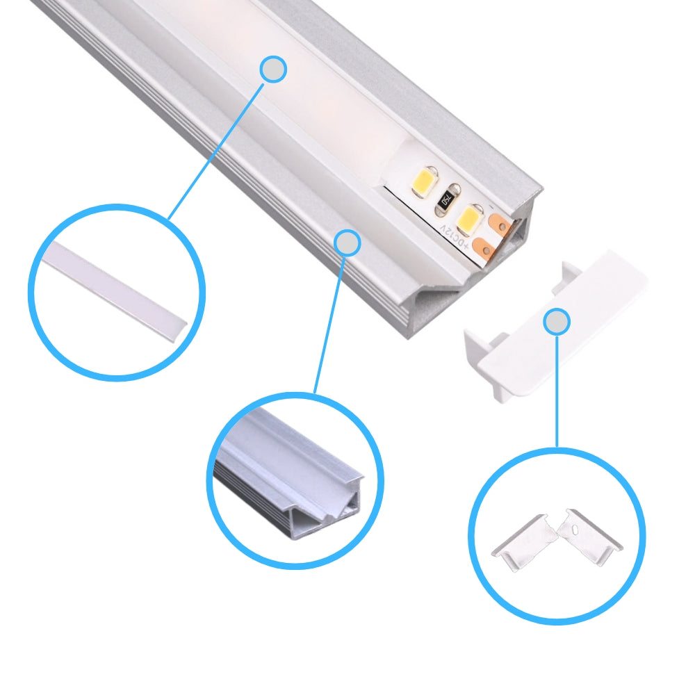 2m Aluminium-Profil mit 45° angewinkelter LED-Streifen-Einlage