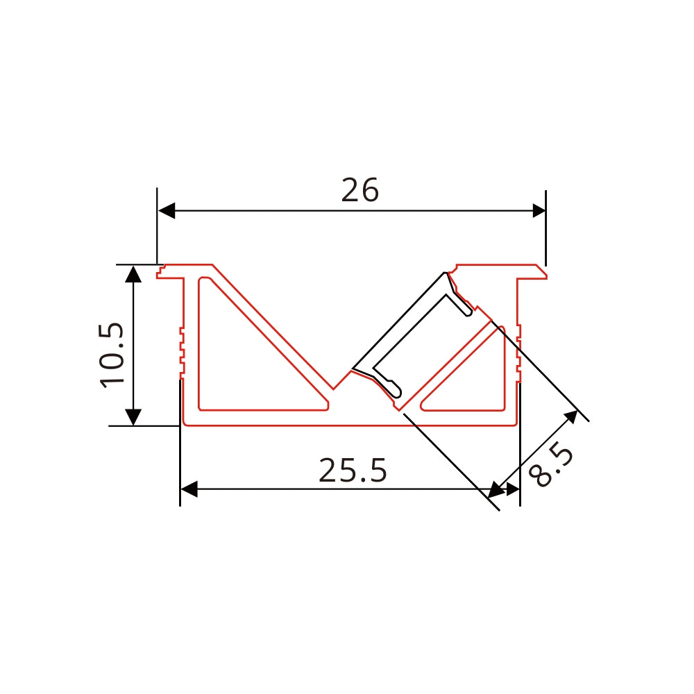 2m Aluminium-Profil mit 45° angewinkelter LED-Streifen-Einlage
