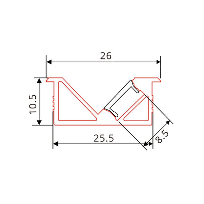 2m Aluminium-Profil mit 45° angewinkelter LED-Streifen-Einlage