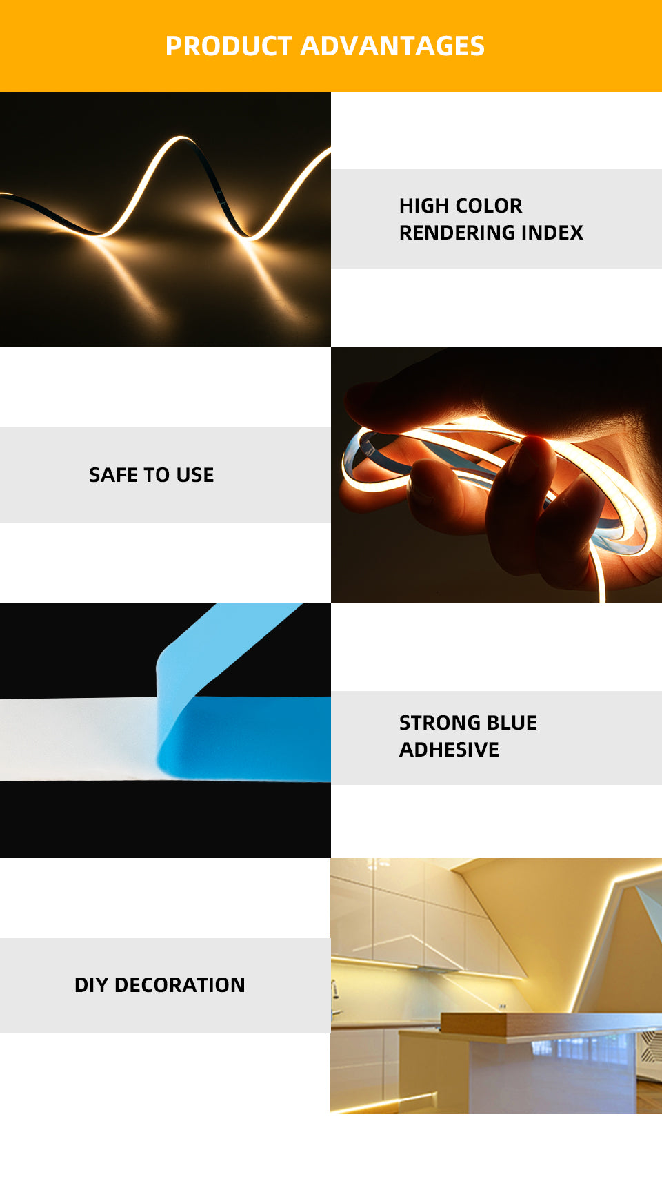 4mm COB LED-Strip mit 480 LEDs/m 12/24V