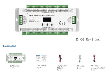 Treppen-LED-Controller für einfarbige Stufenbeleuchtung mit RGB-Handlaufsteuerung