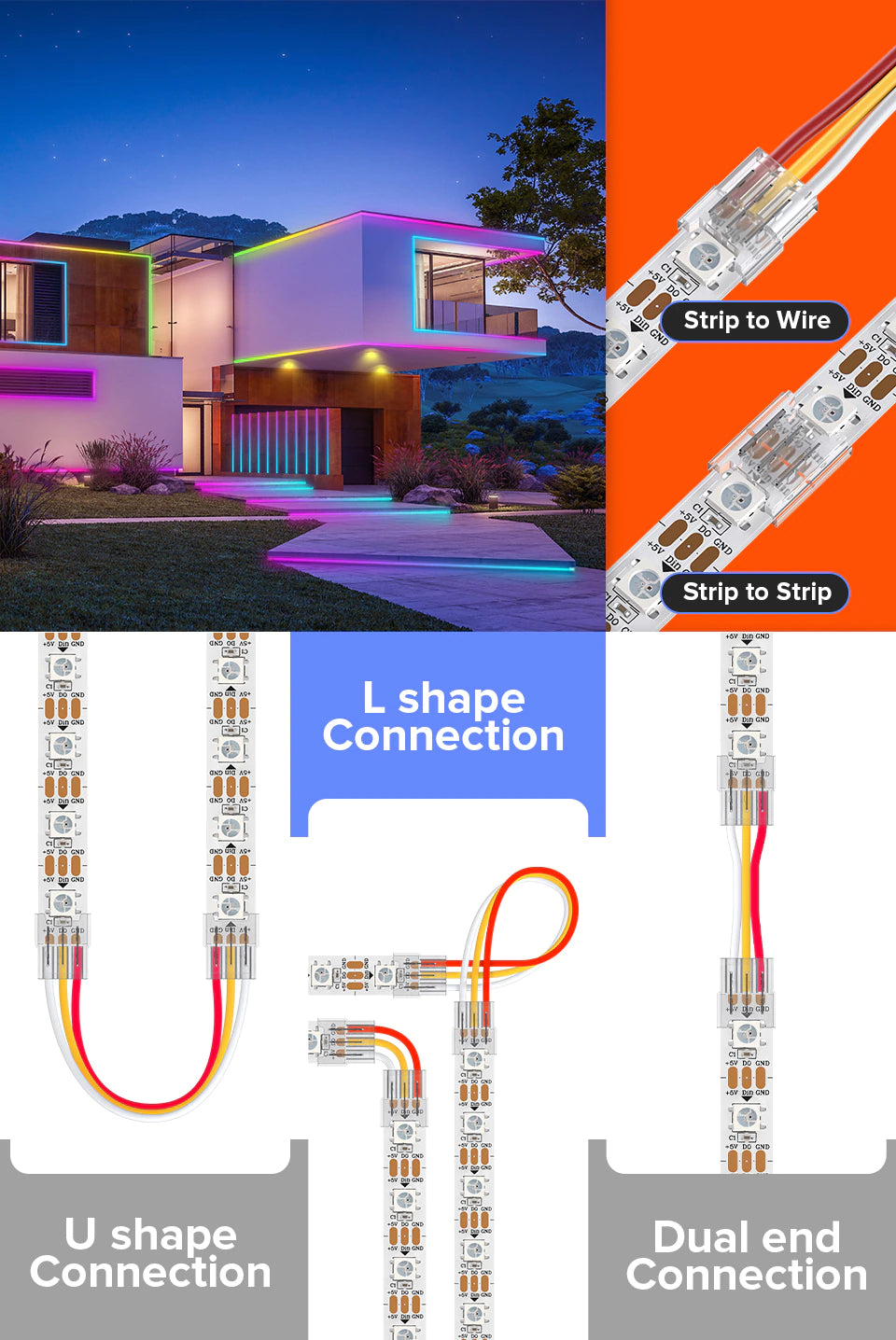 Verschiedene LED Konnektoren für 2-Pin COB LED-Stripes 8mm