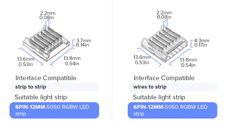 Verschiedene LED Konnektoren für 6-Pin LED-Stripes