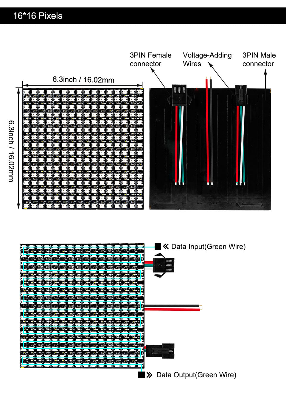 WS2812B RGB LED Panel 256 Pixel 5V